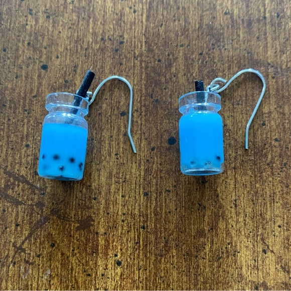 Blue Bubble Boba Tea Fish Hook Earrings (NWOT) - Picture 3 of 4